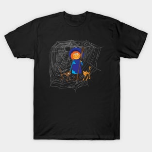 Witch and two cats on a spider's grid T-Shirt